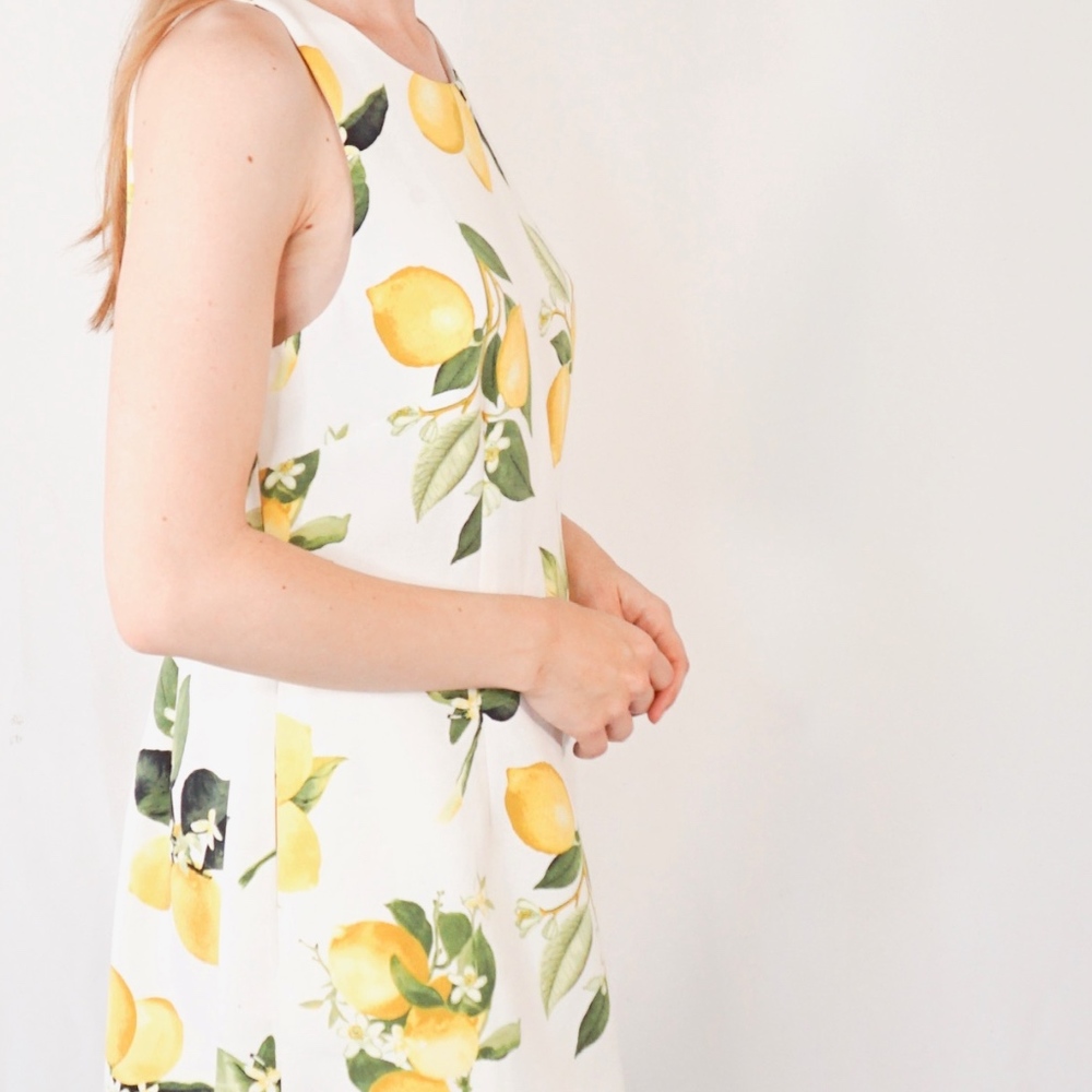 ADRIANNA PAPELL Lemon Print A-Line Dress NWT 0979 - Picture 5 of 8